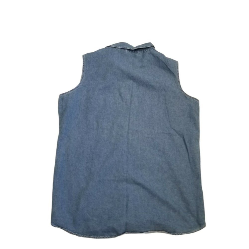 Vintage 90s Womens Winnie The Pooh Denim Chambray Sleeveless Buttonup Shirt LG - Picture 5 of 12